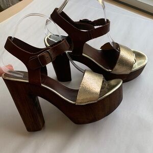 Forme Di Cuoio Toscana Antica 1952 Leather Platform Wood Block Heel Size 39
